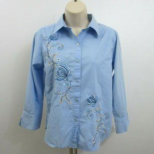Casey & Max Blouse Size Small Blue Embroidered Floral Button Down Rodeo Shirt